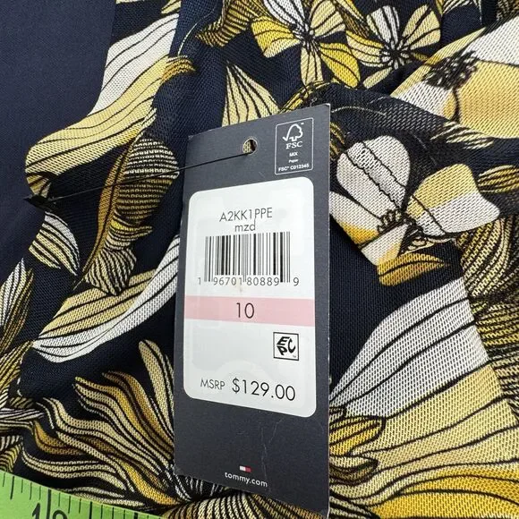 Women's Tommy Hilfiger Navy Yellow Flower Long Sleeve Dress Wrap V Size 10 NEW - Picture 9 of 10
